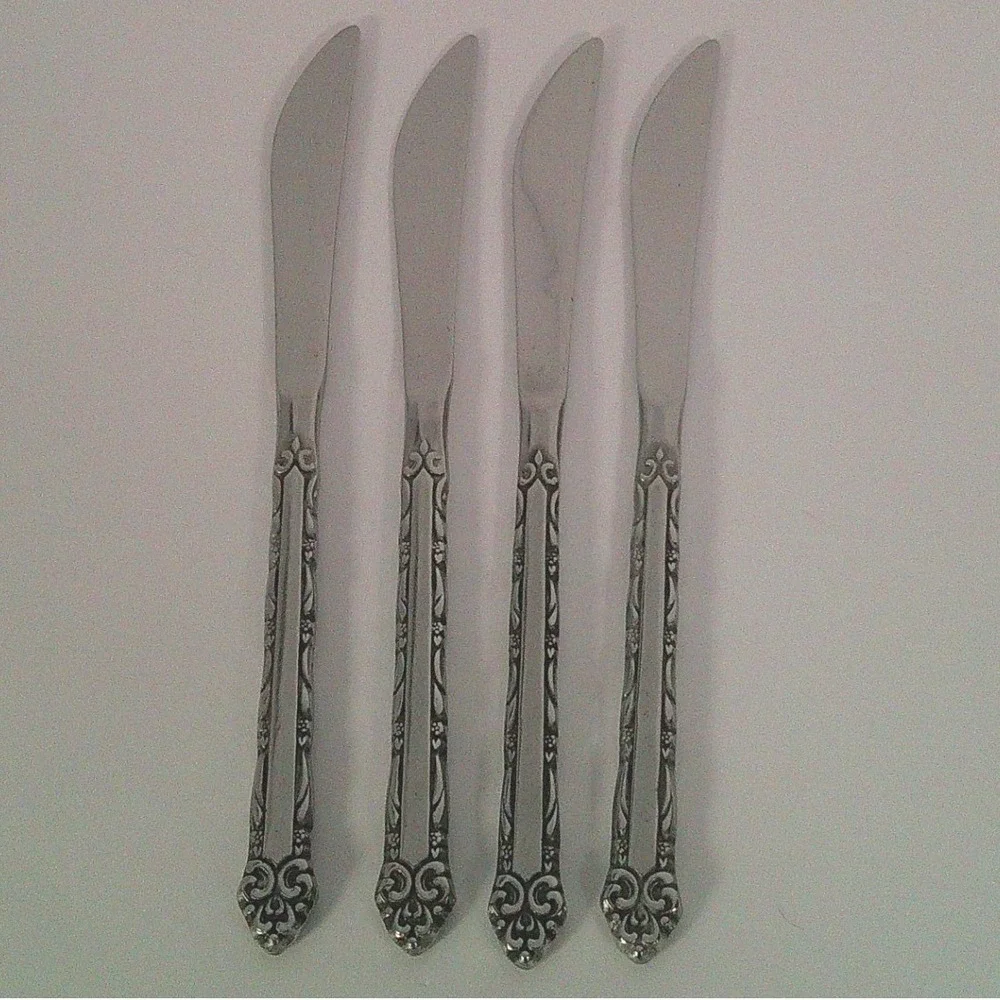 Ekco Eterna‎ Stainless Steel Butter Knives Set of 4 Japan Vintage Floral Pattern